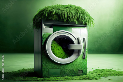 Fototapeta Greenwashing or green sheen concept with washing machine