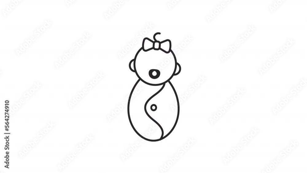 Animated baby girl linear icon. Infant care. Babyhood. Age group. Newborn with pacifier. Seamless loop HD video with alpha channel on transparent background. Outline motion graphic animation Animated baby girl linear icon. Infant care. Babyhood. Age group. Newborn with pacifier. Seamless loop HD video with alpha channel on transparent background. Outline motion graphic animation