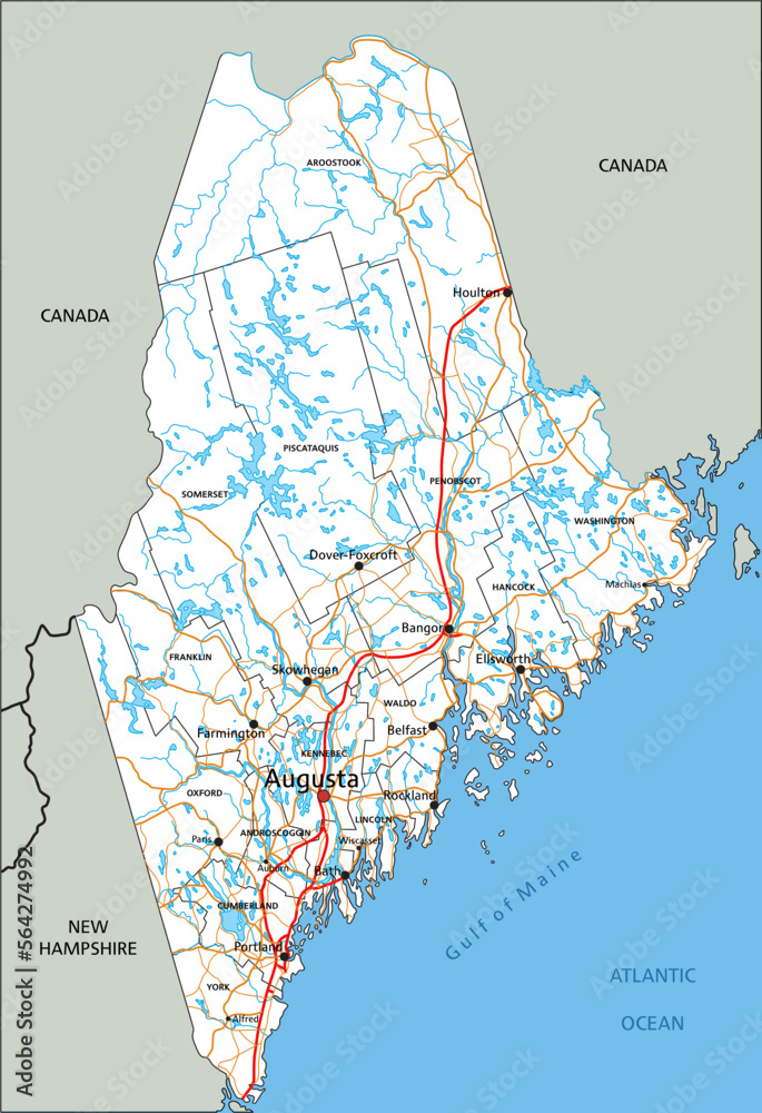 High detailed Maine road map with labeling. Stock Vector Adobe Stock