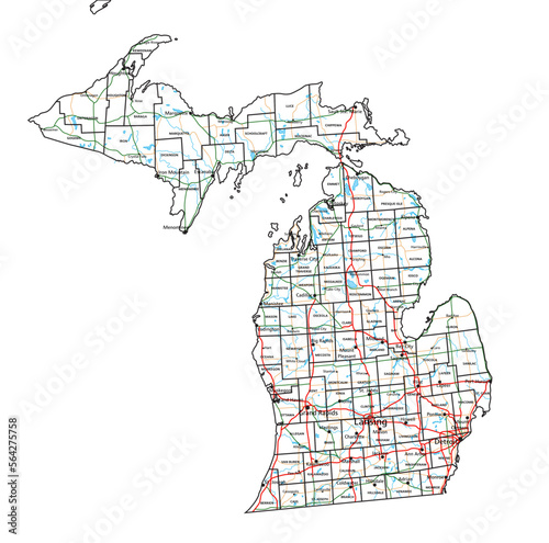 Michigan road and highway map. Vector illustration.