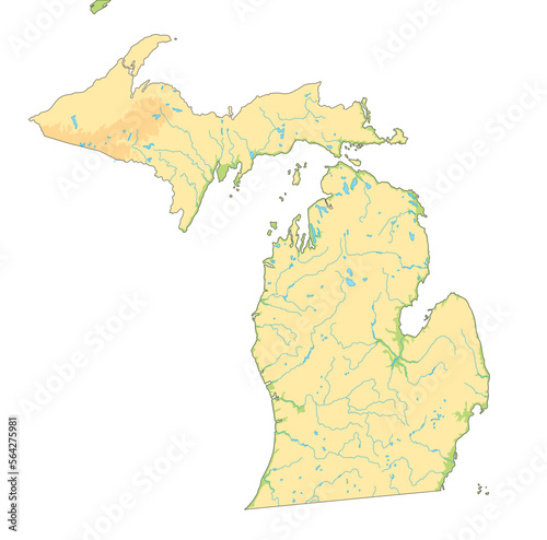 High detailed Michigan physical map.