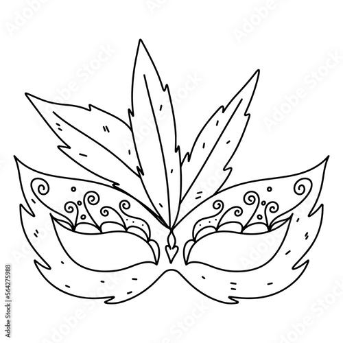 Mardi gras mask in hand drawn doodle style. Carnival element. Coloring page vector illustration.