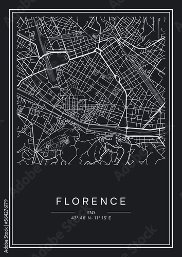Black and white printable Florence city map, poster design, vector illistration.