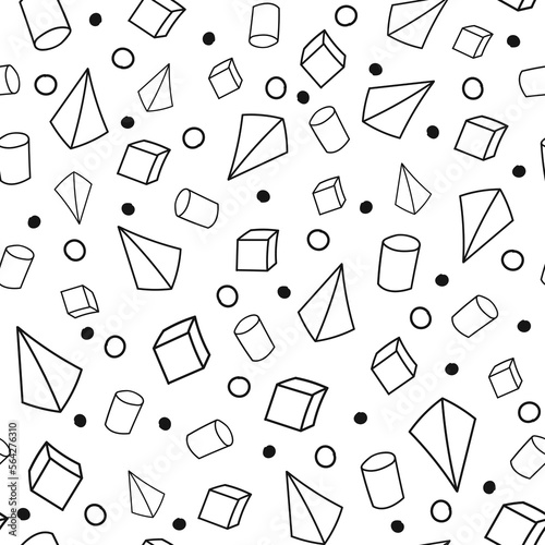 Fototapeta Naklejka Na Ścianę i Meble -  3D geometric shaped hand drawn seamless template. Mathematic geometry endless background. Math illustration.