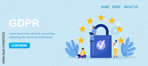 General privacy regulation for protection of personal data. GDPR and privacy politics. Personal information control and security. People protecting business data and legal information