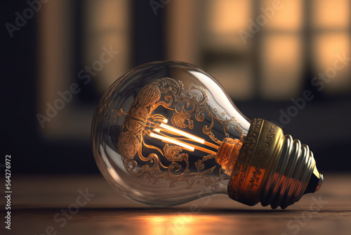 Ornate light bulb in the dark, idea, innovation, beautiful