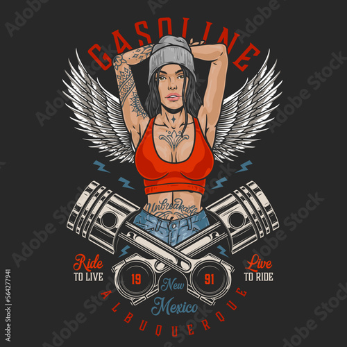 car workshop girl colorful poster