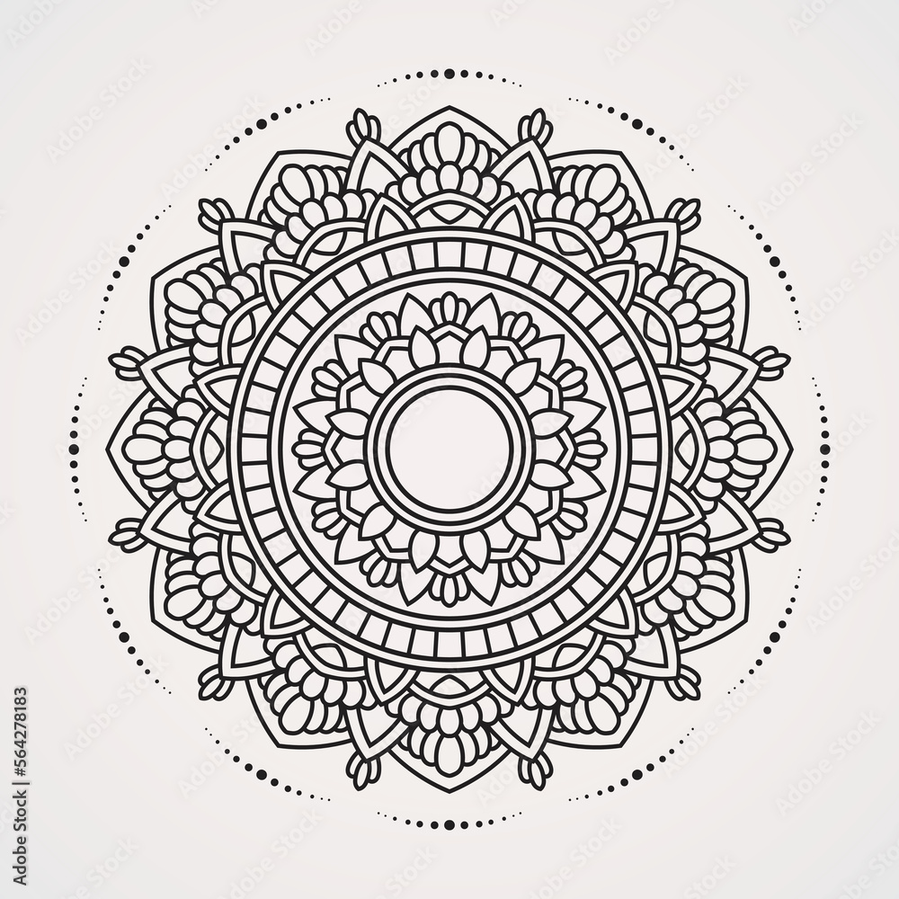 circular ornament of mandala flowers. suitable for henna, tattoos, coloring books. islam, hindu,Buddha, india, pakistan, chinese, arab