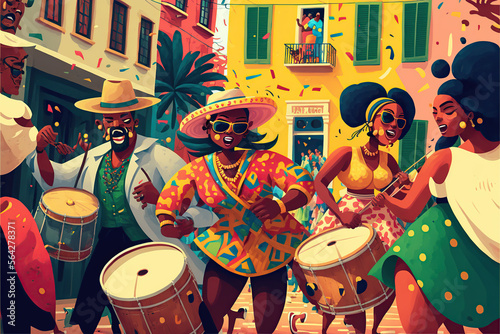 group of friends having fun together in a carnival AI generated illustration
