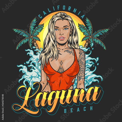 Cute beach girl colorful flyer