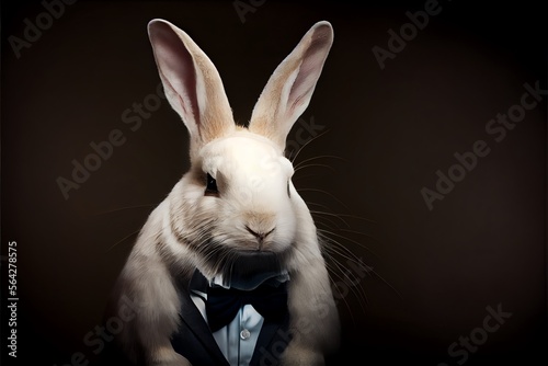 Portrait of a white rabbit dressed in a formal business suit. Generative AI