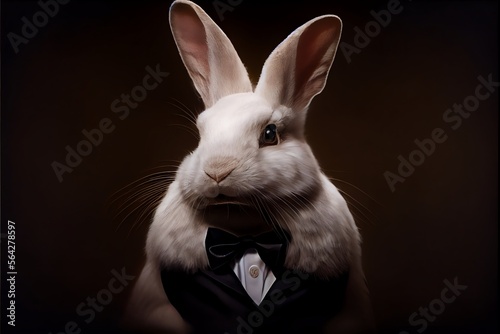 Portrait of a white rabbit dressed in a formal business suit. Generative AI