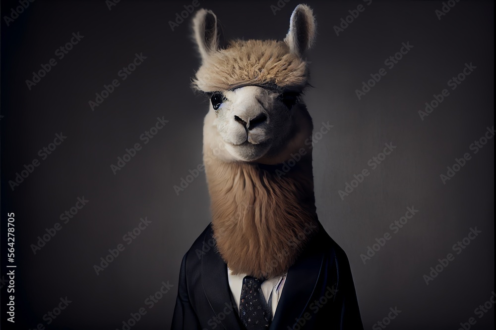 Portrait of a alpaca dressed in a formal business suit. Generative AI Portrait of a alpaca dressed in a formal business suit. Generative AI