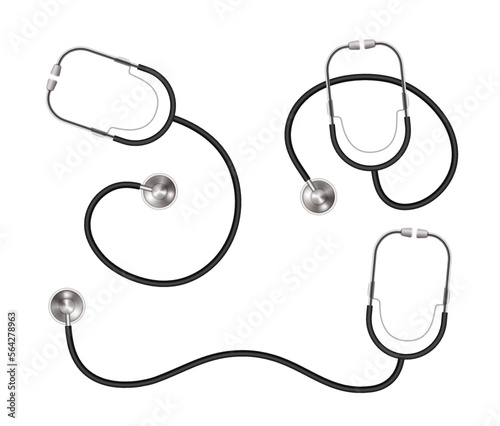 Stethoscope or Phonendoscope. Vector set. Clipart isolated on white background.