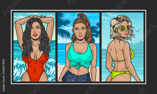 Beach beauty girls poster colorful