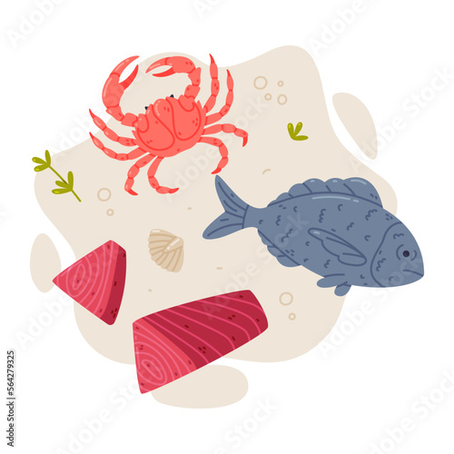Tasty Seafood and Fresh Sea Product Vector Composition