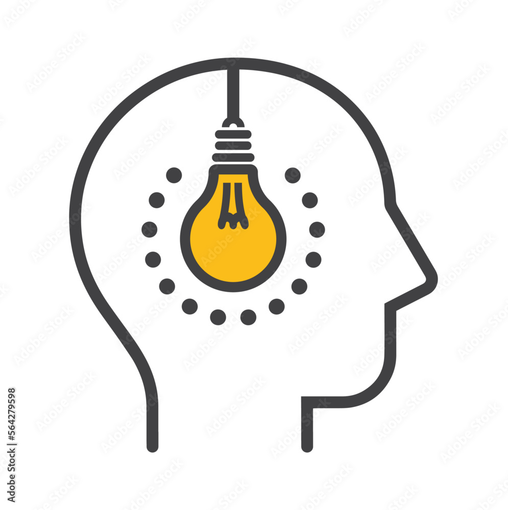 Human head and lightbulb, icon, vector. Human head and lightbulb, icon, vector.