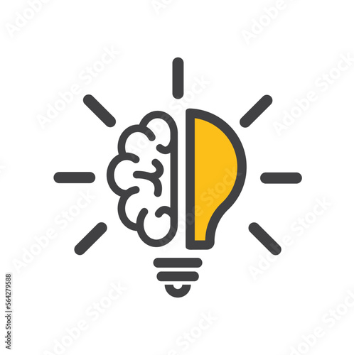A light bulb and part of a human brain - symbol of creativity, creative idea, mind, thinking.