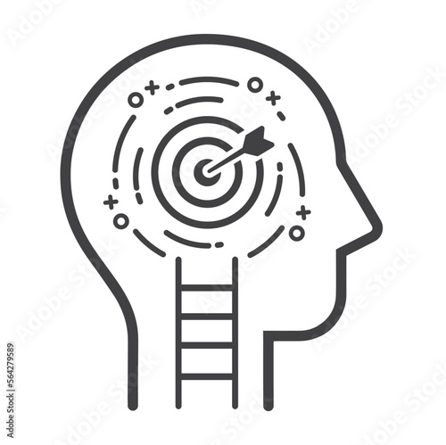 Fotobehang Marketing concept, target group, ambitious mindset, aspirations, hit target, neuroscience and psychology, vector line icon