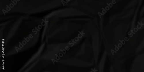  Dark Black facbric paper backdrop crumpled texture. dark black textured crumpled black paper background. panorama black paper texture background, crumpled pattern.