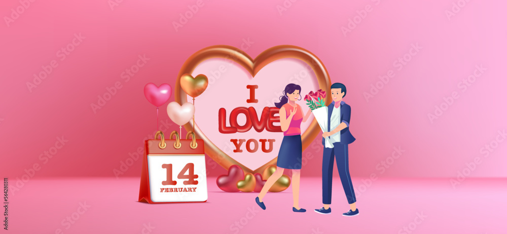 Young couples give gifts to girlfriends each other. loving couples celebrating Valentine's Day on 14th February.
