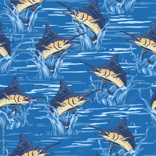 Marlin fish colorful pattern seamless