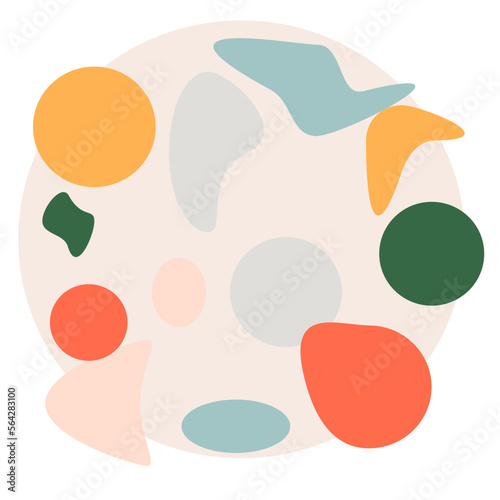 Abstract shapes fashion trend, pastel palette, hippie style 60s 70s. Matisse element.