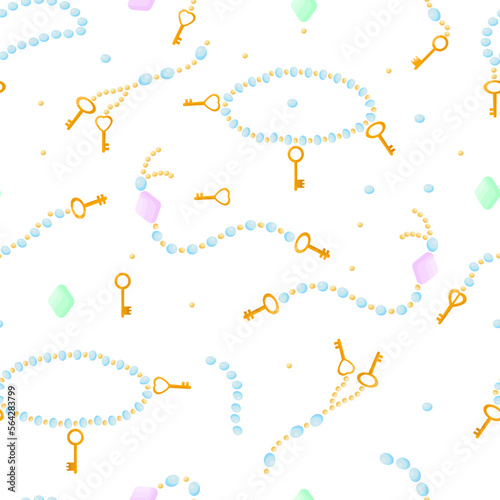 seamless pattern with golden keys and ornaments on an isolated background