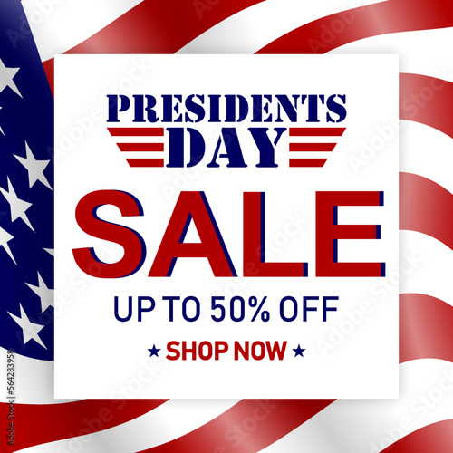 Presidents Day Big Sale background with United States national flag. Template for business, promotion and advertising. Vector illustration.