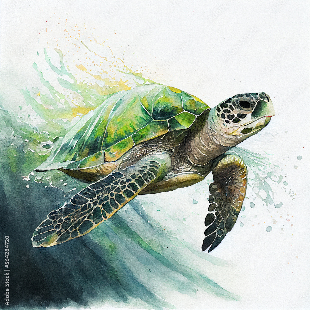 Watercolor of a green sea turtle Stock Illustration | Adobe Stock