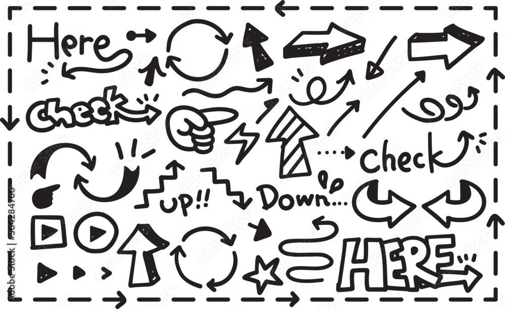 手描きのいろんな矢印とかわいいあしらい 手描きのいろんな矢印とかわいいあしらい