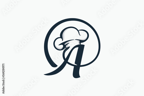 chef logo with a combination of letter A and chef hat for any business especially for restaurant, cafe, catering, etc. photo