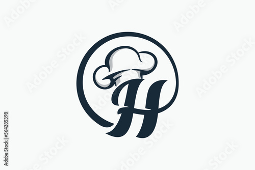 chef logo with a combination of letter h and chef hat for any business especially for restaurant, cafe, catering, etc.