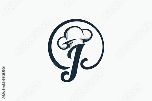 chef logo with a combination of letter j and chef hat for any business especially for restaurant, cafe, catering, etc.