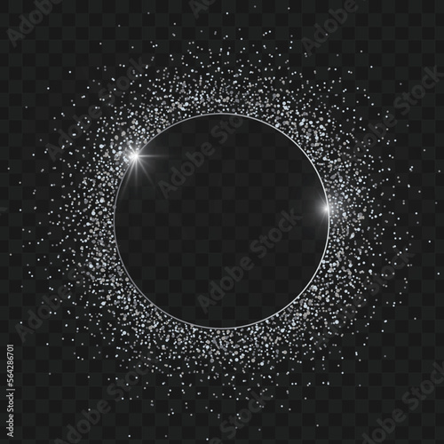 Silver glitter circle frame with particles