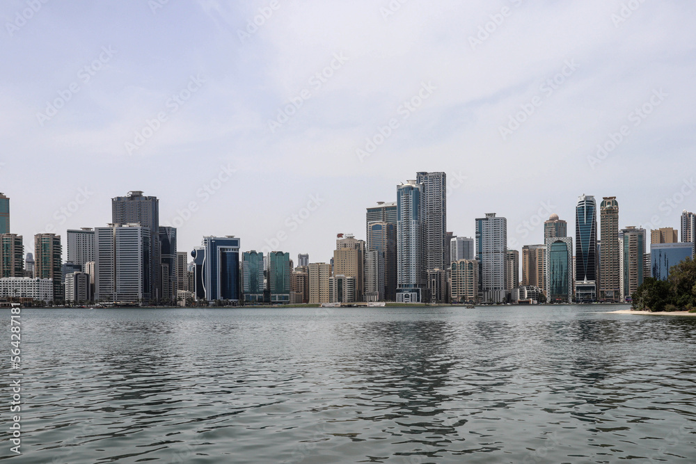Fototapeta premium Sharjah, United Arab Emirates - 01.05.2022 : skyline in Sharjah and the waterfront