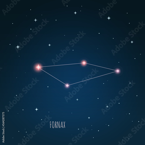 Constellation Fornax scheme in starry sky. Open space. Vector illustration, constellation  through a telescope