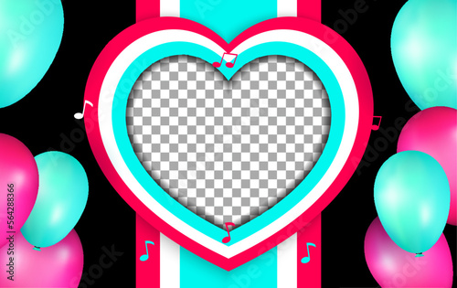 Pink and cyan balloons vector with herat shape with space for own photo premium vector