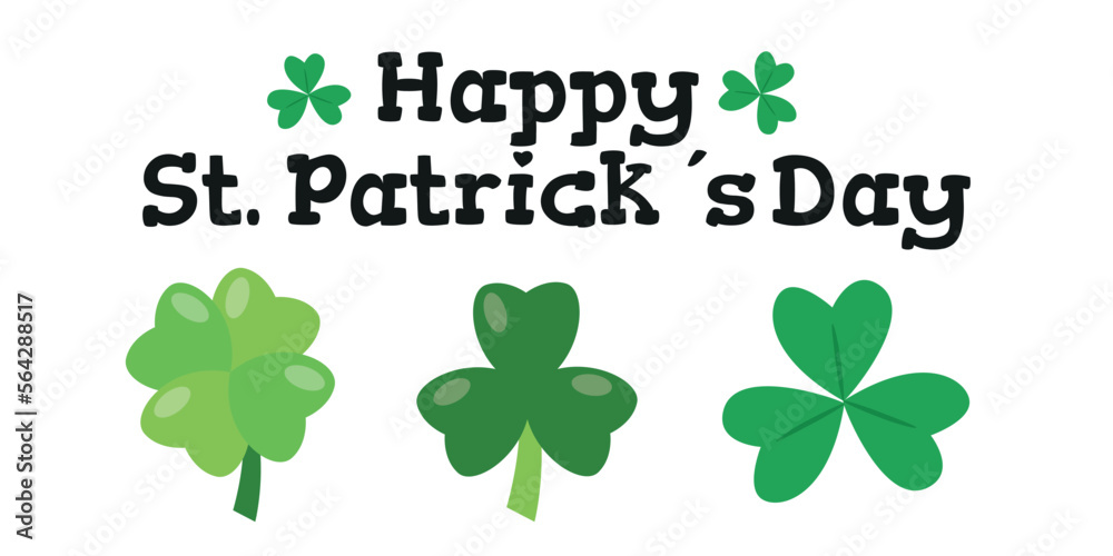 Good luck clover or four leaf clover flat vector icon. Vector EPS. St. Patrick's Day vector lettering. Greeting card with shamrock. Good luck clover or four leaf clover flat vector icon. Vector EPS. St. Patrick's Day vector lettering. Greeting card with shamrock.