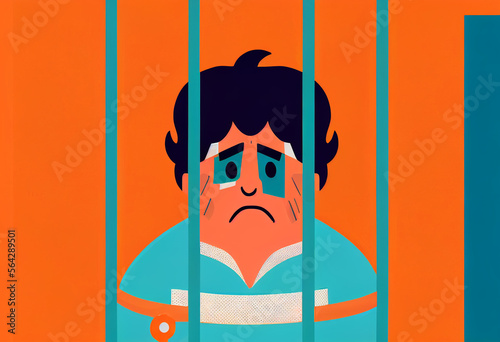 Prisoner in prison. Convicted offender sits in solitary confinement..