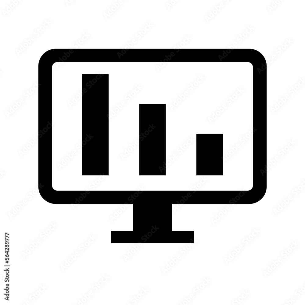 Desktop PC silhouette icon for statistics and analysis. Vector. Desktop PC silhouette icon for statistics and analysis. Vector.
