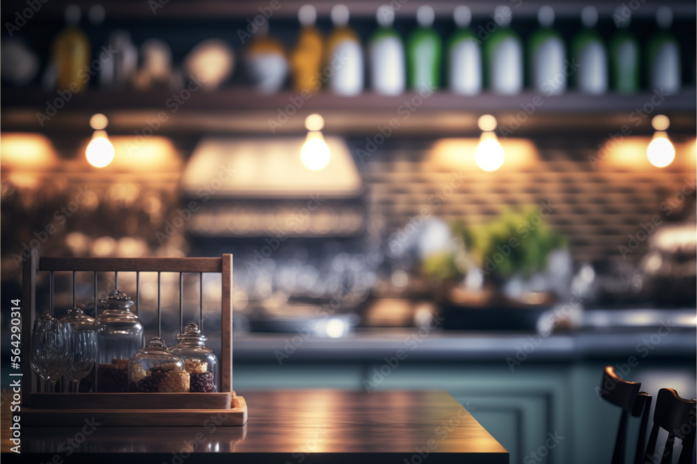 kitchen background at home, with full detail of utensils, generative ai.