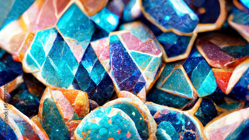 blue multilayer pattern of interlocking gems diamods illustration Generative AI Content by Midjourney