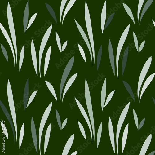 Fototapeta Naklejka Na Ścianę i Meble -  Floral leaf seamless pattern. Spring grass leaves vector background, flower herb textile print, bamboo grass brunches