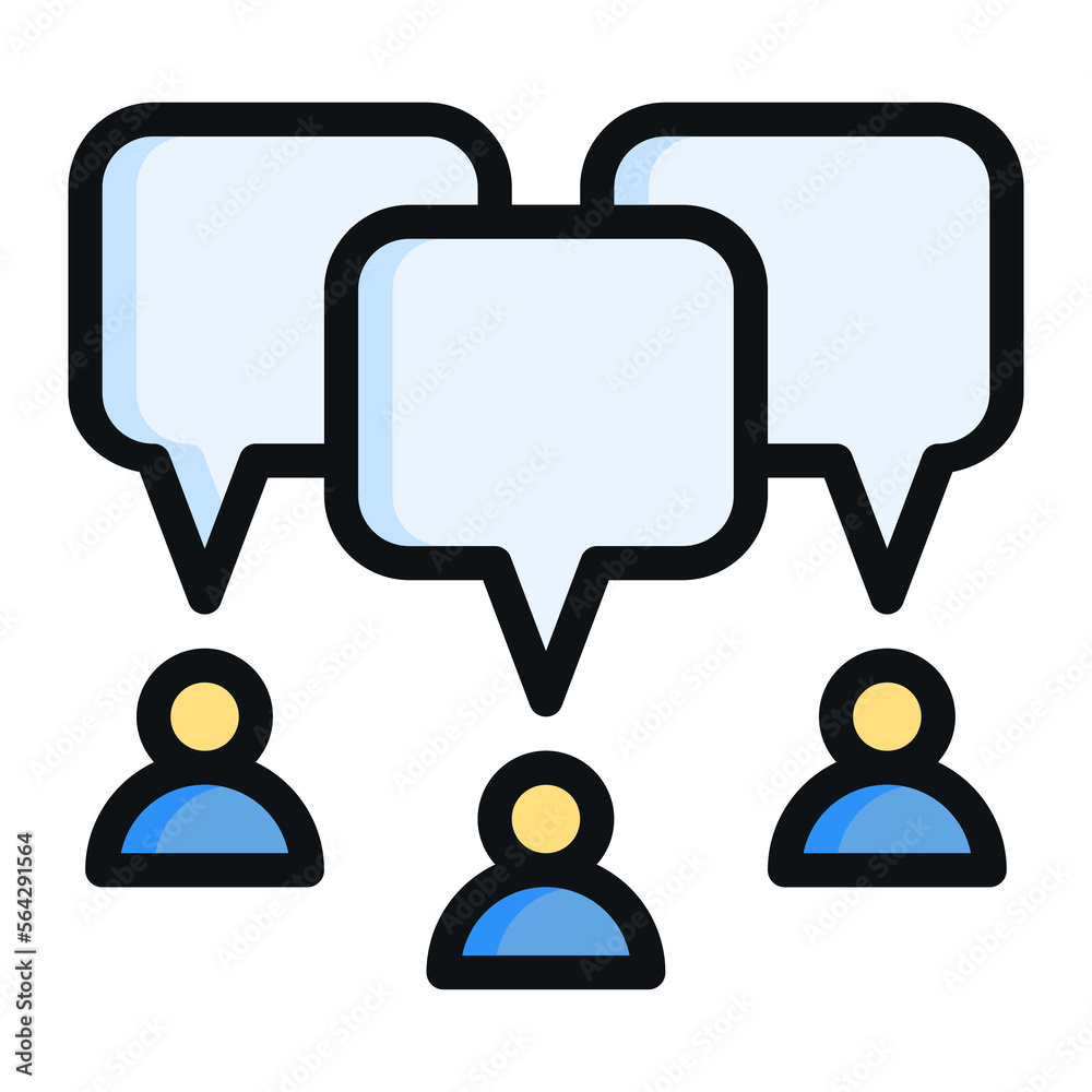 Isolated discussion in outline color icon on white background. Conversation, meeting, forum, human resources, communication Isolated discussion in outline color icon on white background. Conversation, meeting, forum, human resources, communication