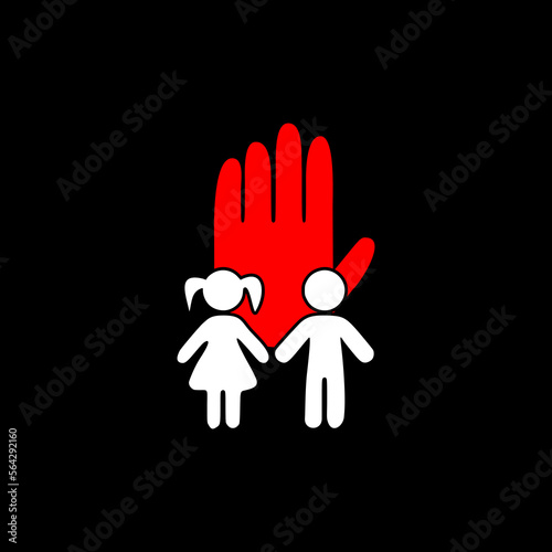 Child mistreatment. Kid maltreatment. Isolated vector illustration icon on black