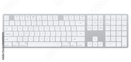 Computer keyboard. Laptop isolated gray key button board for digital pc. Modern image of computer keyboard. Flat vector illustration