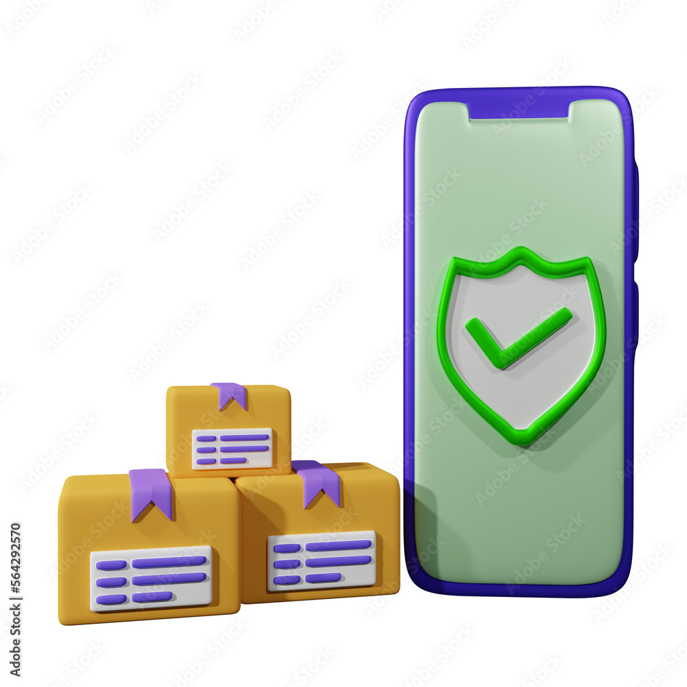 package delivery with security on device 3d illustration package delivery with security on device 3d illustration
