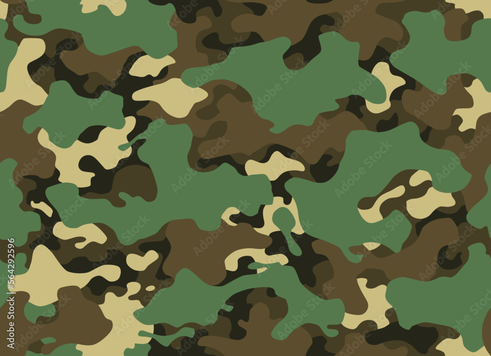 Camouflage texture seamless pattern. Abstract modern camo background for fabric and fashion textile print. Woodland style. Textures of classic clothing in masking style