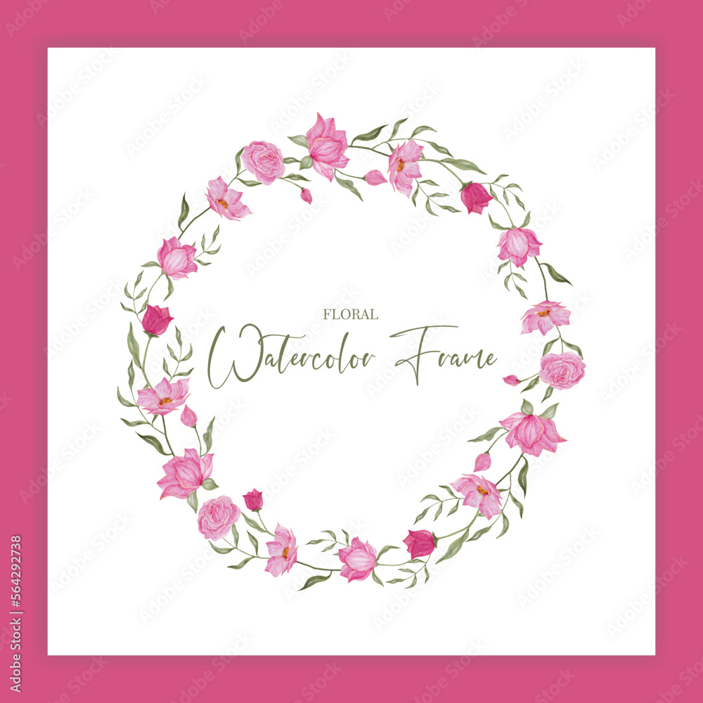 Watercolor floral wreath isolated on white background